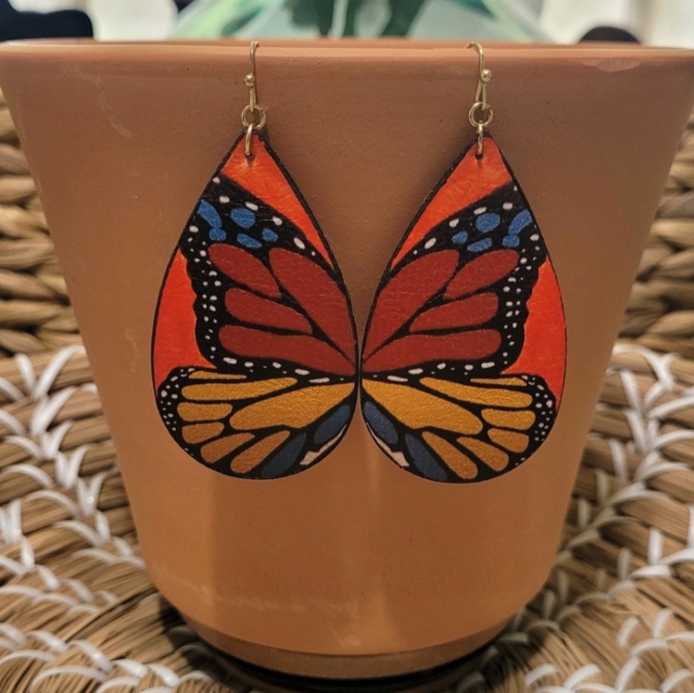 Colorful Butterfly Wing Teardrop Earrings New